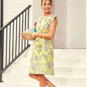 xsmall loft petites bright yellow with blue floral details summer dress